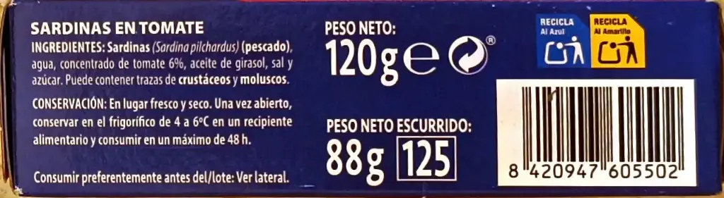 Sardinas en tomate Ayala 120g lado 2.webp