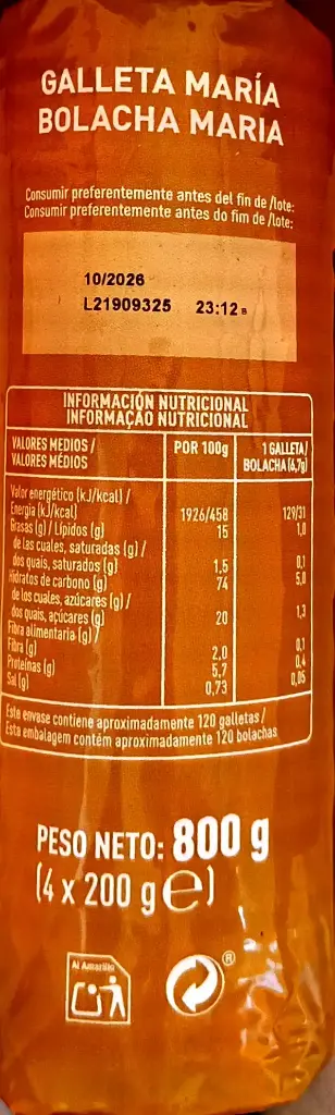 Galletas María Doradas Ayala 800g lado 2.webp