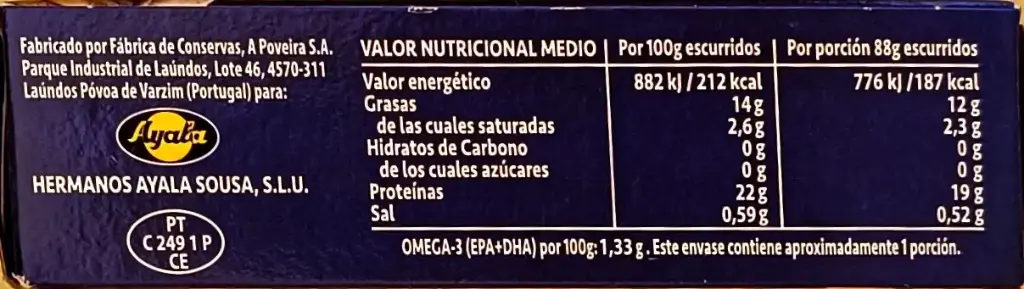 Sardinas en aceite de girasol Ayala 120g lado 2.webp