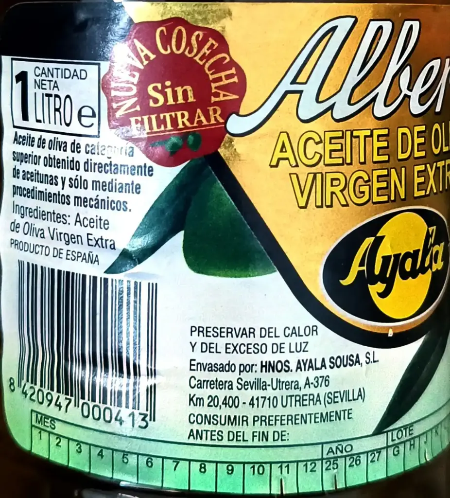 Aceite de oliva virgen extra Ayala 1L lado 2.webp