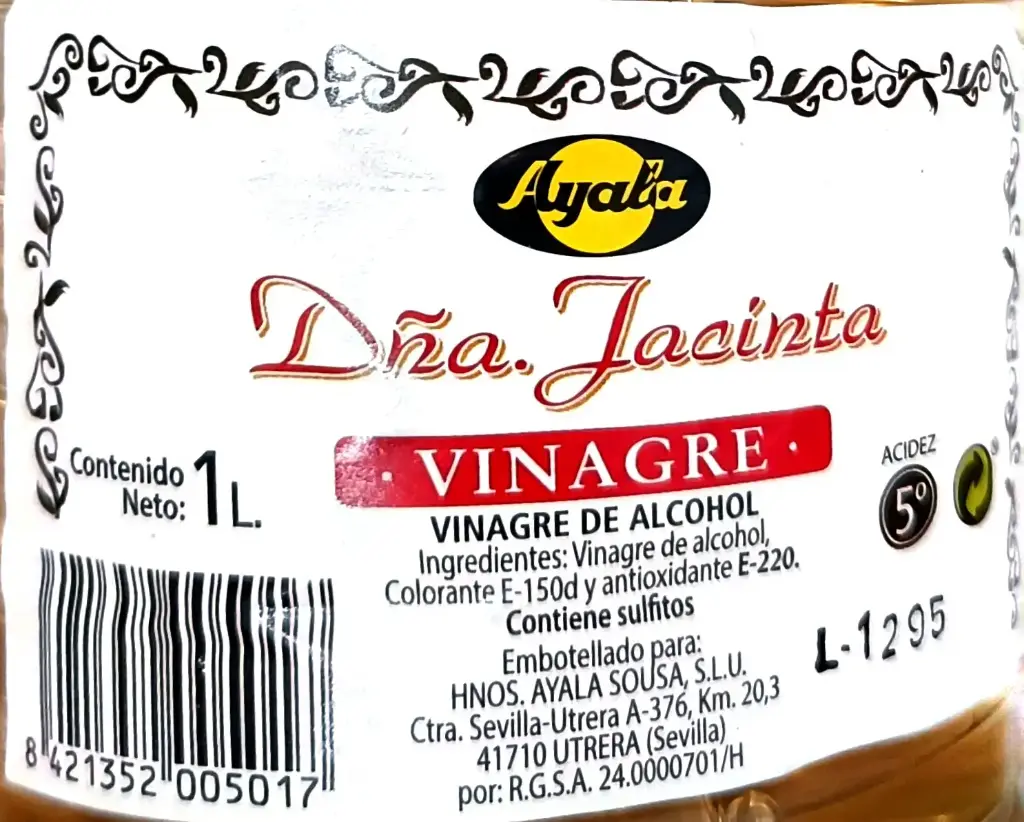 Vinagre Doña Jacinta Ayala 1L lado.webp