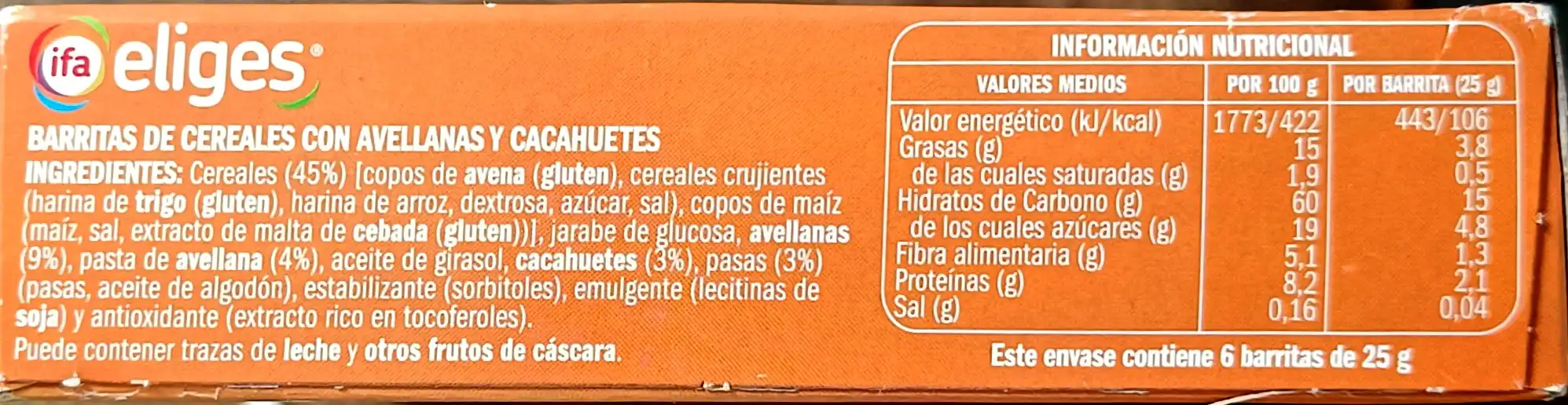 Barritas de cereales con avellanas 150g lado 2.webp
