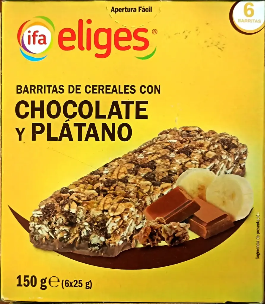 Barritas de cereales con chocolate chocolate y plátano 150g trasera.webp