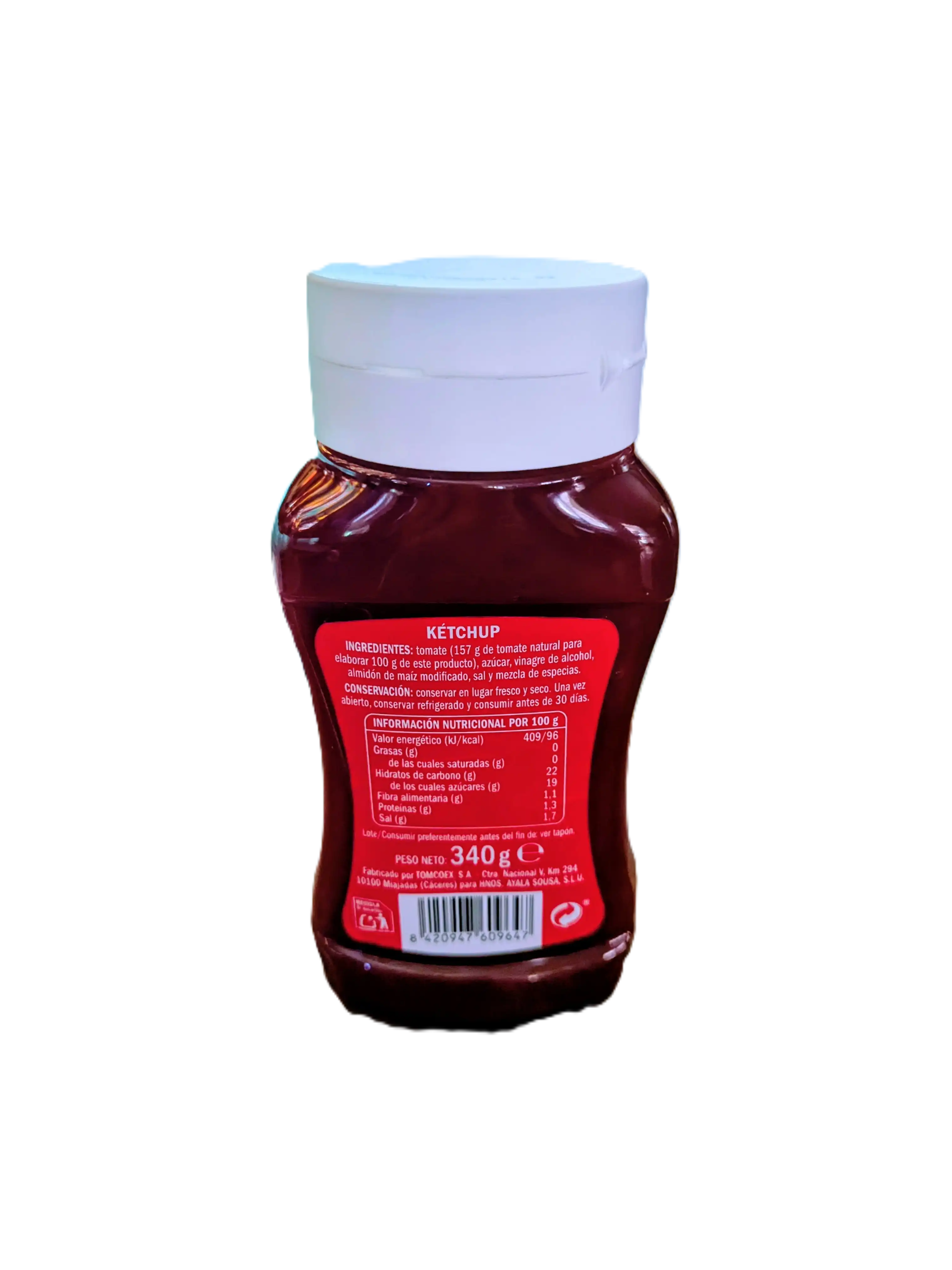 Ketchup Ayala 340g trasera.webp