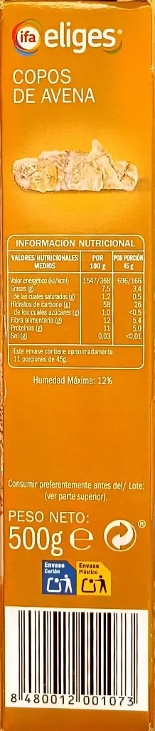 Copos de avena Eliges 500g lado 1.webp